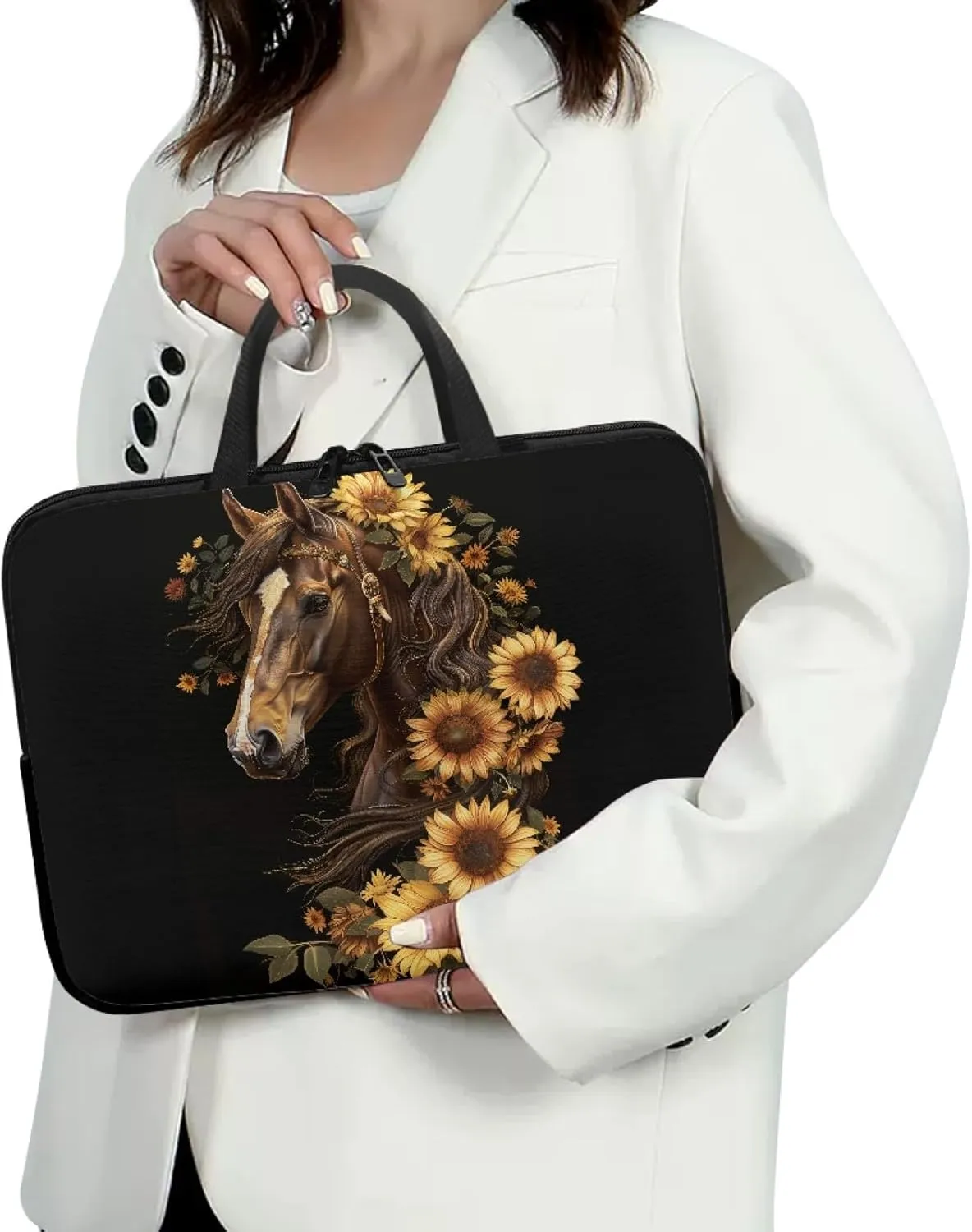 Mumeson Horse 3D Print Laptop Cover Bag Durable Laptop Computer Carrying Bag Handbag Tablet Briefcase Handbag Slim Laptop Case Tote Bag