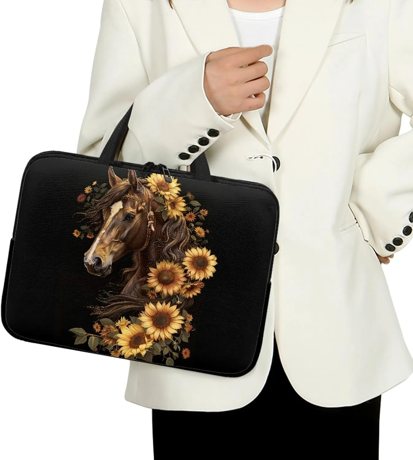 Mumeson Horse 3D Print Laptop Cover Bag Durable Laptop Computer Carrying Bag Handbag Tablet Briefcase Handbag Slim Laptop Case Tote Bag