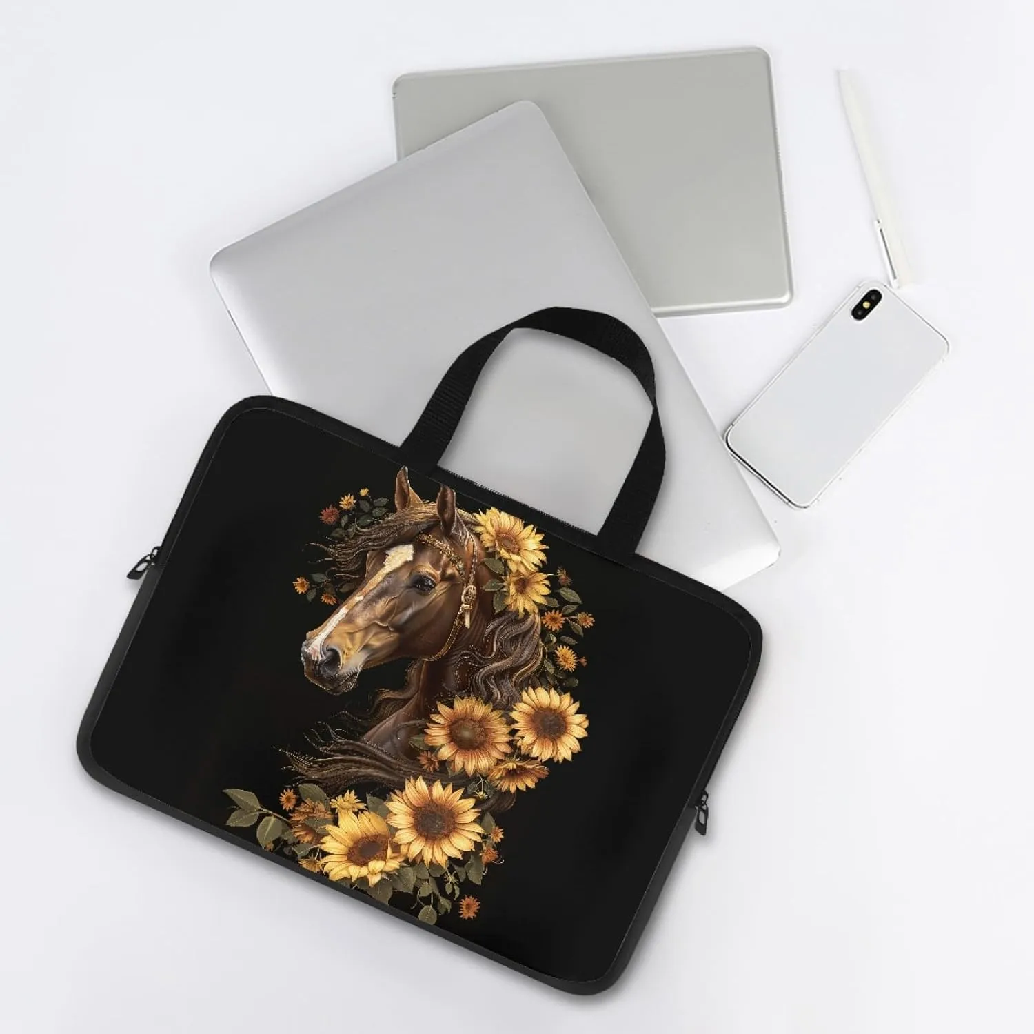 Mumeson Horse 3D Print Laptop Cover Bag Durable Laptop Computer Carrying Bag Handbag Tablet Briefcase Handbag Slim Laptop Case Tote Bag