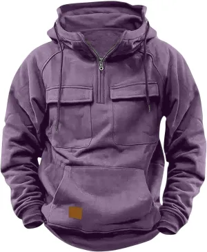 Muscularfit Causal Hoodies for Men 2025 Fashion Long Sleeve Tactical Cargo Sweatshirts Quarter Zipper Shirts Multi Pockets