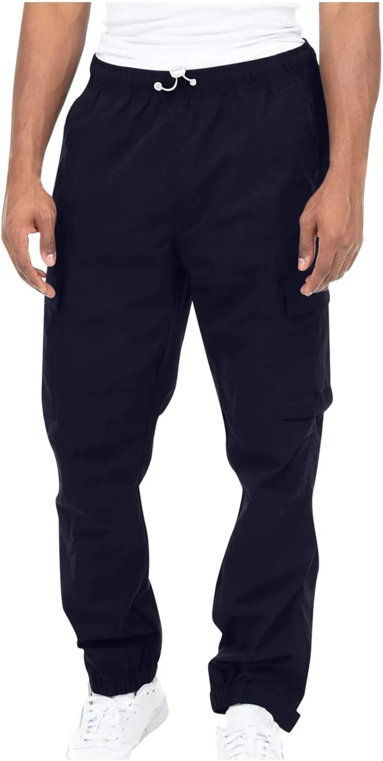 Muscularfit Cotton Pants for Men 2024 Fall Fashion Stretch Waist Multi Pockets Cargo Pants Causal Solid Athletic Sweatpants