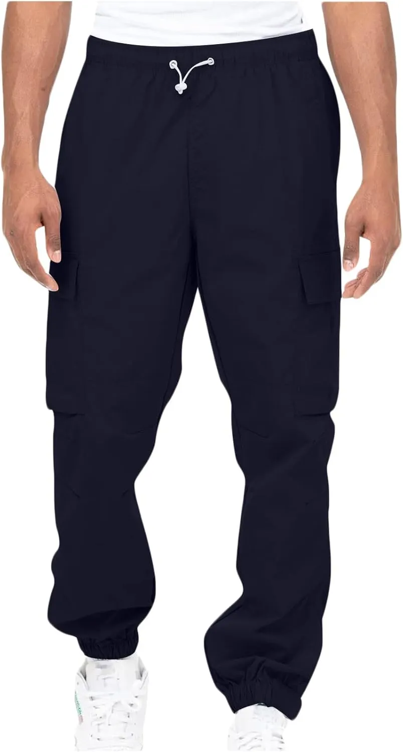Muscularfit Cotton Pants for Men 2024 Fall Fashion Stretch Waist Multi Pockets Cargo Pants Causal Solid Athletic Sweatpants