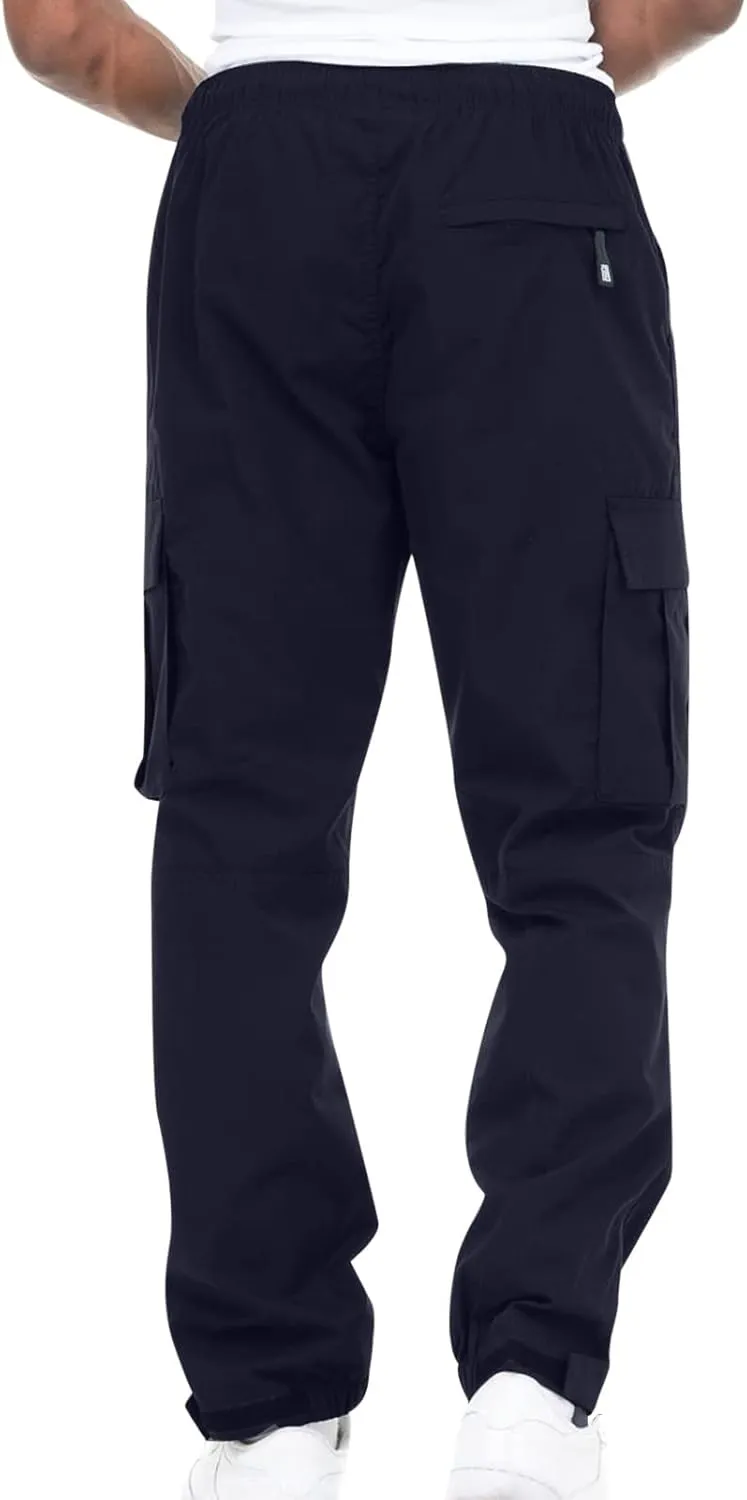 Muscularfit Cotton Pants for Men 2024 Fall Fashion Stretch Waist Multi Pockets Cargo Pants Causal Solid Athletic Sweatpants