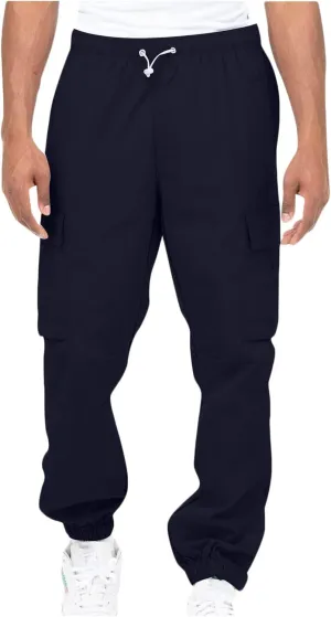 Muscularfit Cotton Pants for Men 2024 Fall Fashion Stretch Waist Multi Pockets Cargo Pants Causal Solid Athletic Sweatpants
