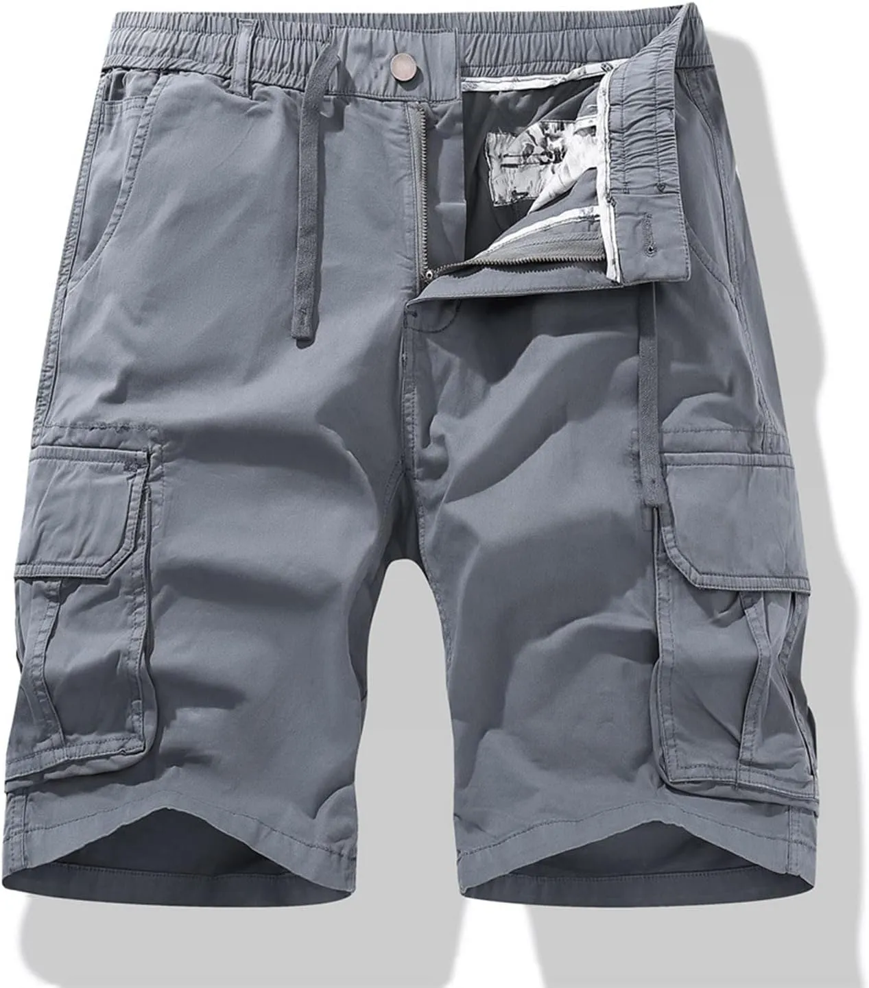 Muscularfit Cotton Shorts Men Big and Tall Athletic Gym Cargo Shorts Drawstring Elastic Waist Summer Beach Tooling Shorts