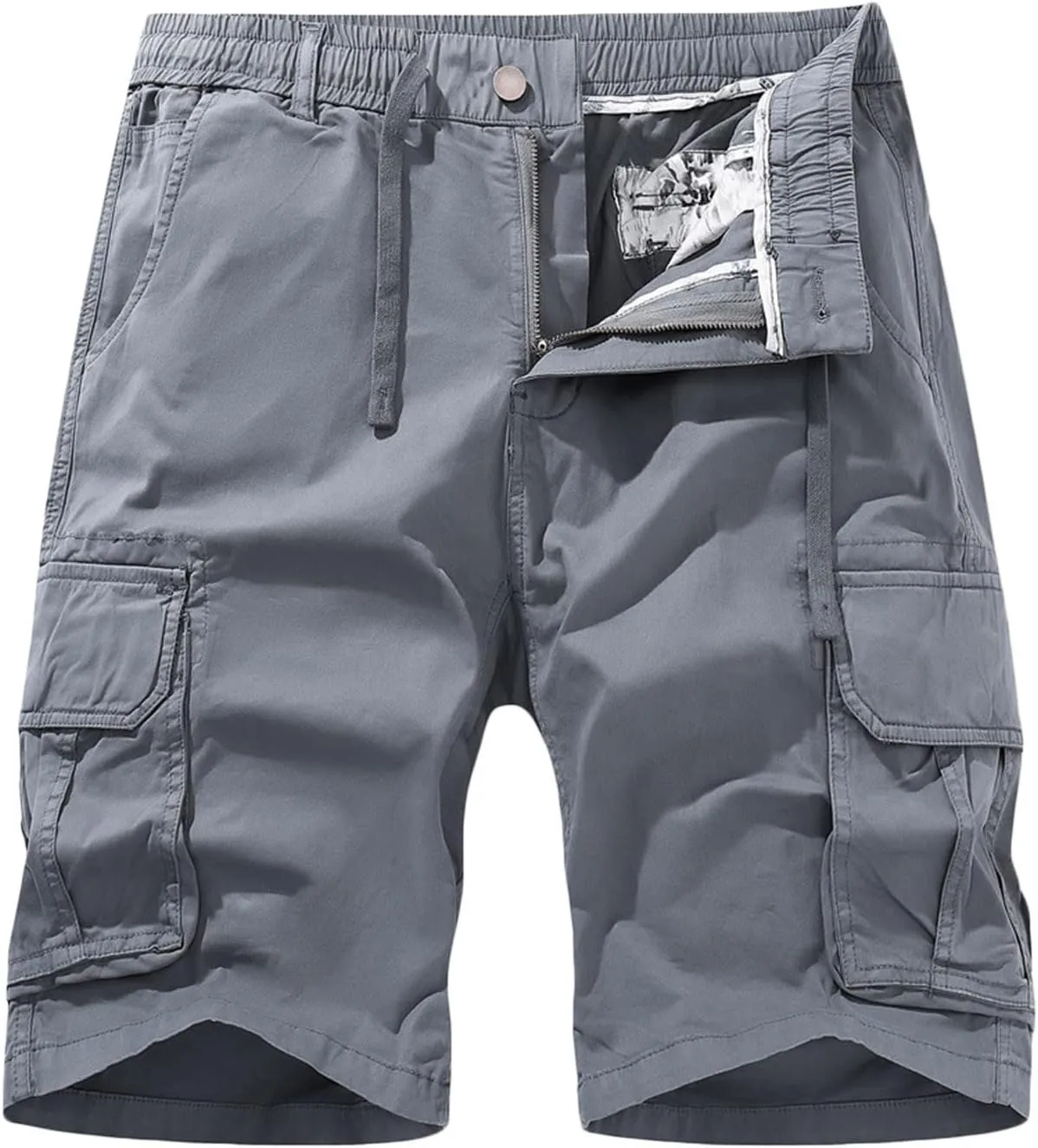 Muscularfit Cotton Shorts Men Big and Tall Athletic Gym Cargo Shorts Drawstring Elastic Waist Summer Beach Tooling Shorts