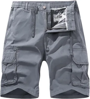Muscularfit Cotton Shorts Men Big and Tall Athletic Gym Cargo Shorts Drawstring Elastic Waist Summer Beach Tooling Shorts