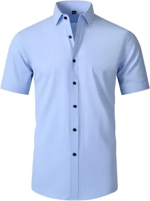 Muscularfit Dress Shirts for Men Slim Fit Short Sleeve Collared T-Shirt Casual Fashion Button Down Shirt Summer Vacation Tops