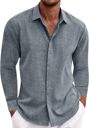 Muscularfit Long Sleeve Button Down Shirts for Men Summer Fashion Solid Color Collar Tshirts Trendy Outfits Clothing 2024