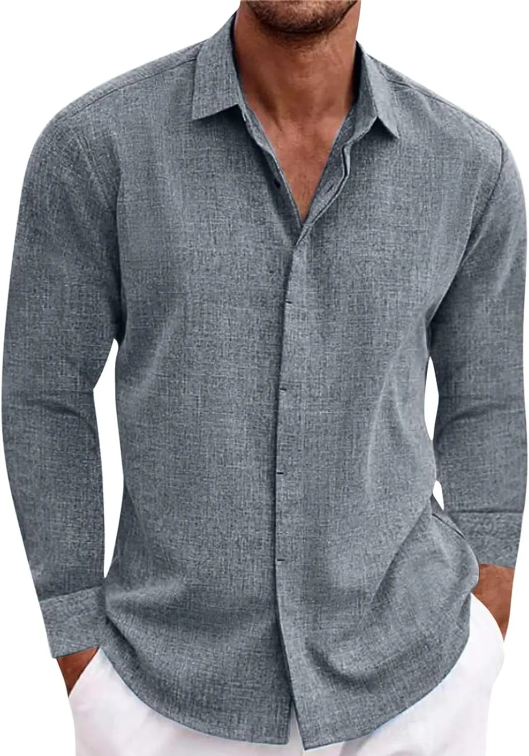 Muscularfit Long Sleeve Button Down Shirts for Men Summer Fashion Solid Color Collar Tshirts Trendy Outfits Clothing 2024