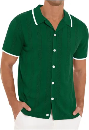 Muscularfit Mens Button Down Short Sleeve Shirt Hawaiian Summer Beach Solid Collar T-Shirts Fashion Vacation Tropical Shirts