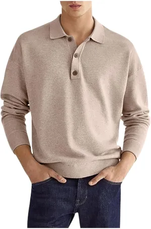 Muscularfit Mens Shirts Casual Long Sleeve Solid Button Down T-Shirts Lightweight Collar Polo Shirt Loose Pullover Henley Tee