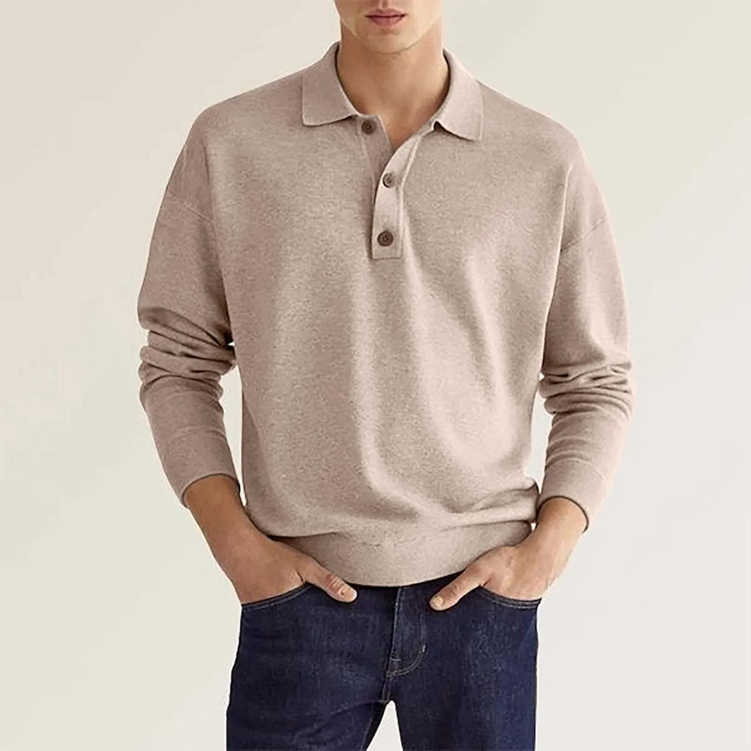 Muscularfit Mens Shirts Casual Long Sleeve Solid Button Down T-Shirts Lightweight Collar Polo Shirt Loose Pullover Henley Tee