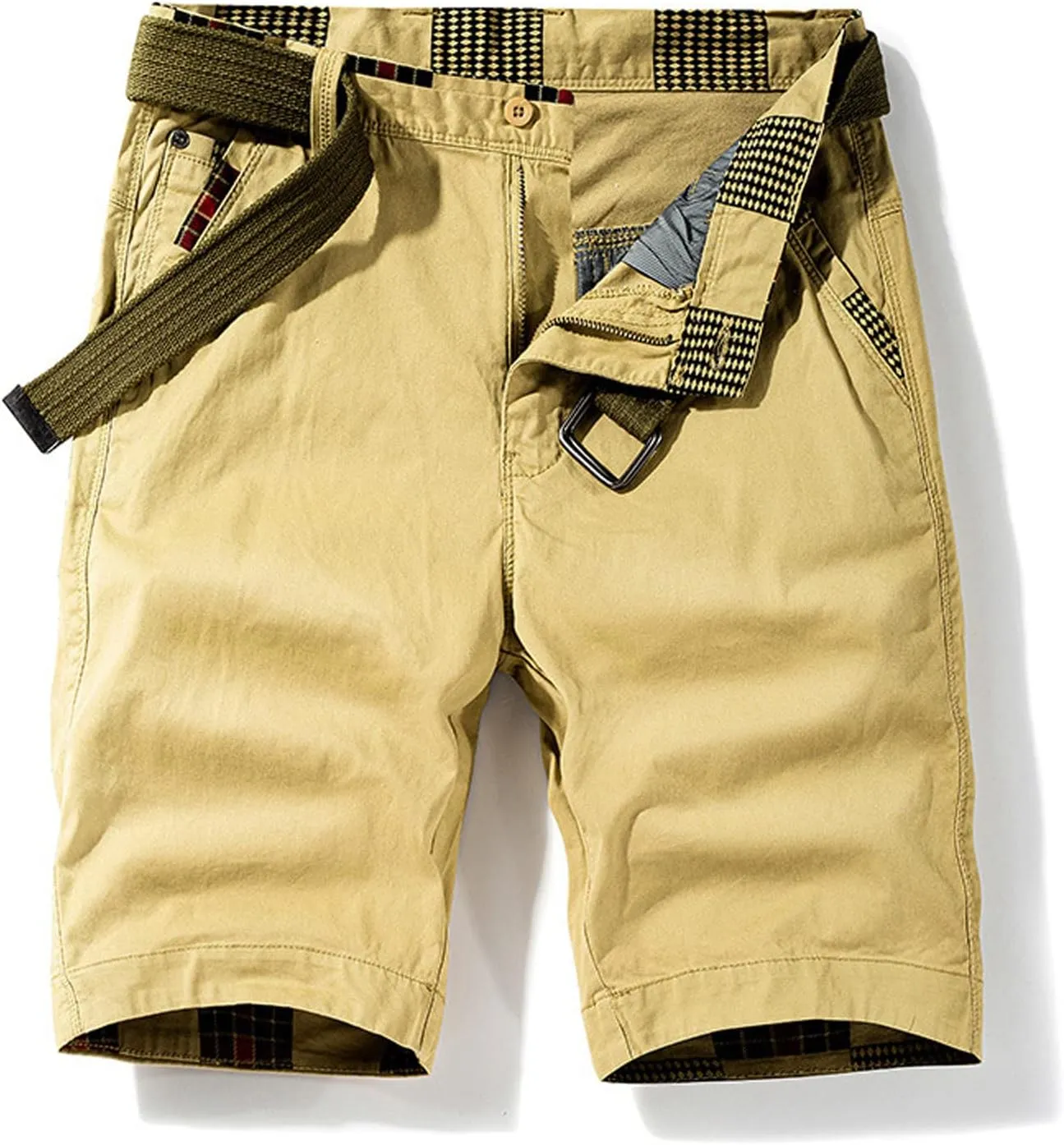 Muscularfit Mens Shorts 7 Inch Slim Fit Solid Buckle Zipper Cargo Shorts with Pocket Outdoor Fashion Work Utility Shorts 2023