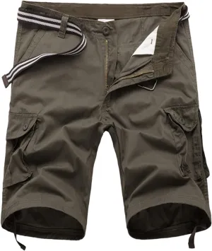 Muscularfit Men's Streetwear Trendy Shorts Solid Outdoor Running Hiking Cotton Cargo Shorts Elastic Waist Drawstring Short