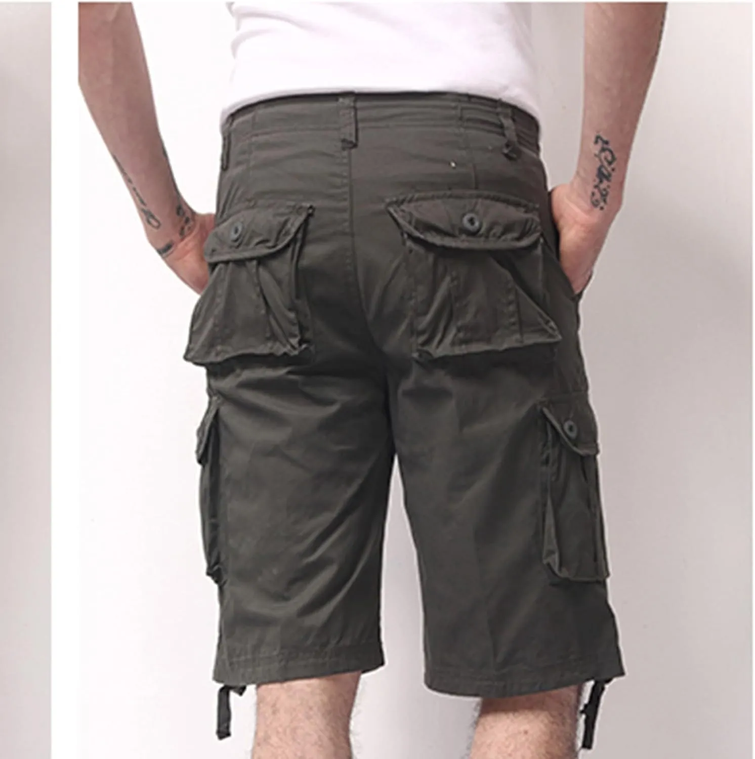 Muscularfit Men's Streetwear Trendy Shorts Solid Outdoor Running Hiking Cotton Cargo Shorts Elastic Waist Drawstring Short
