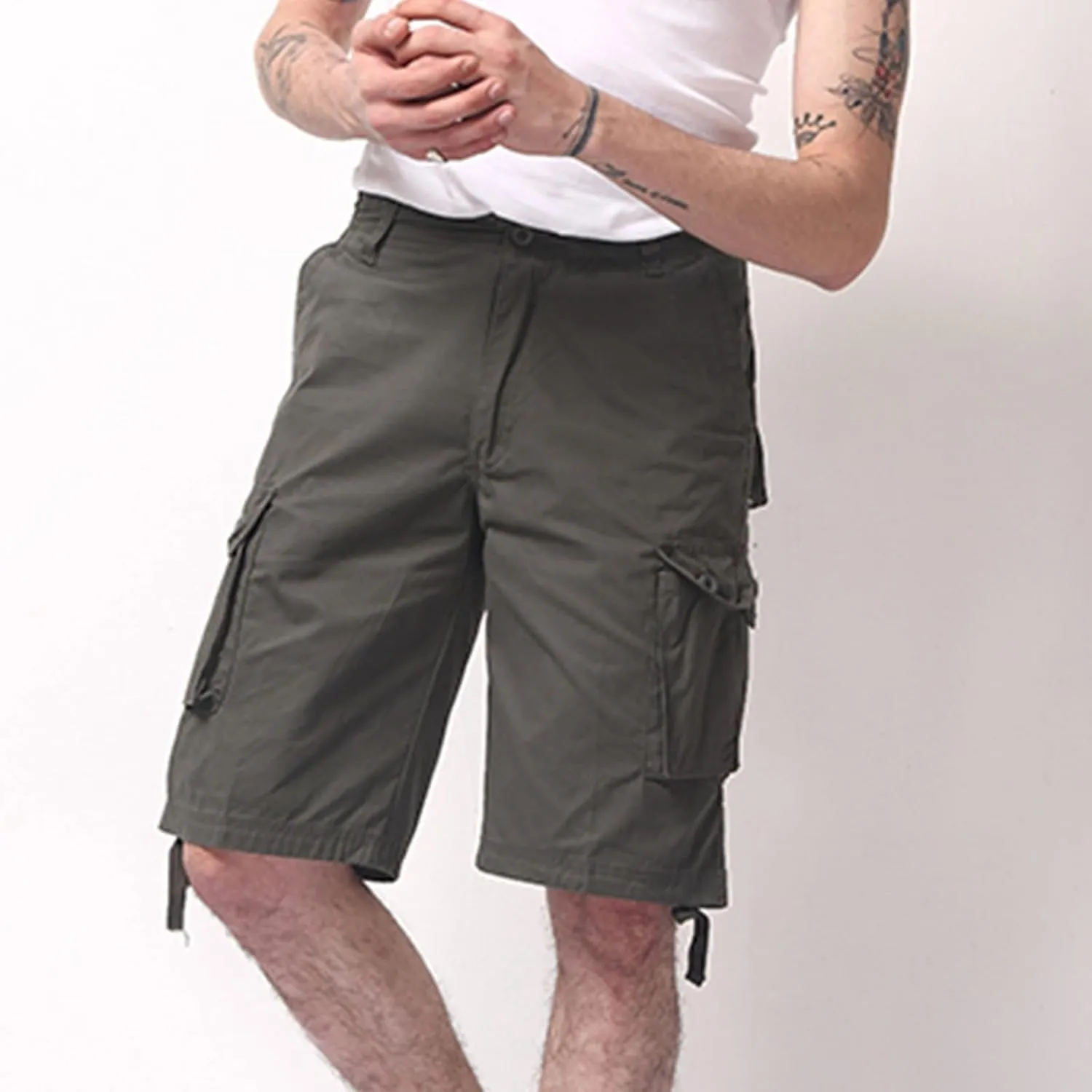 Muscularfit Men's Streetwear Trendy Shorts Solid Outdoor Running Hiking Cotton Cargo Shorts Elastic Waist Drawstring Short