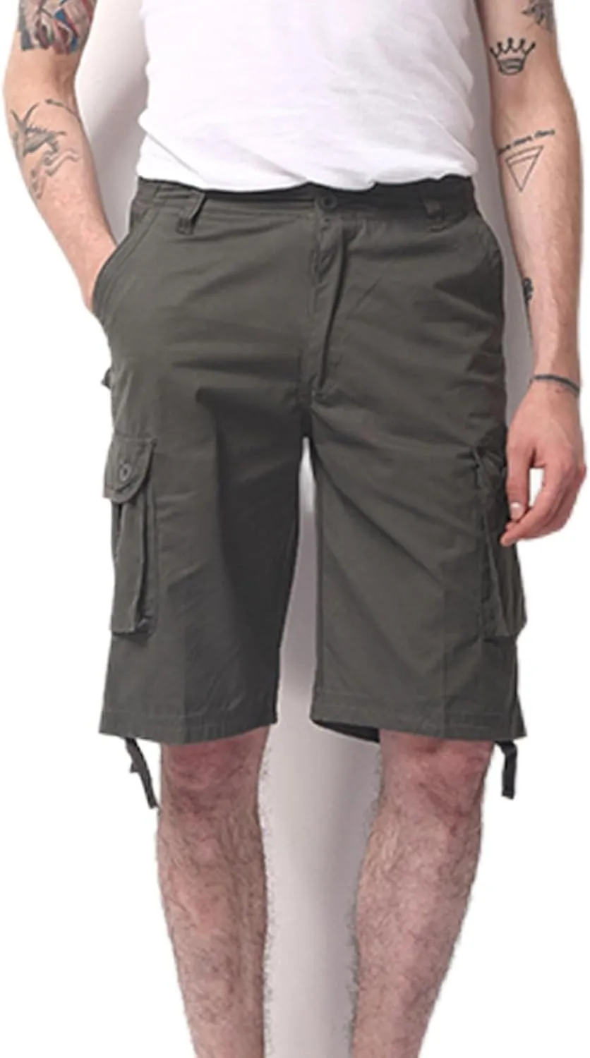 Muscularfit Men's Streetwear Trendy Shorts Solid Outdoor Running Hiking Cotton Cargo Shorts Elastic Waist Drawstring Short