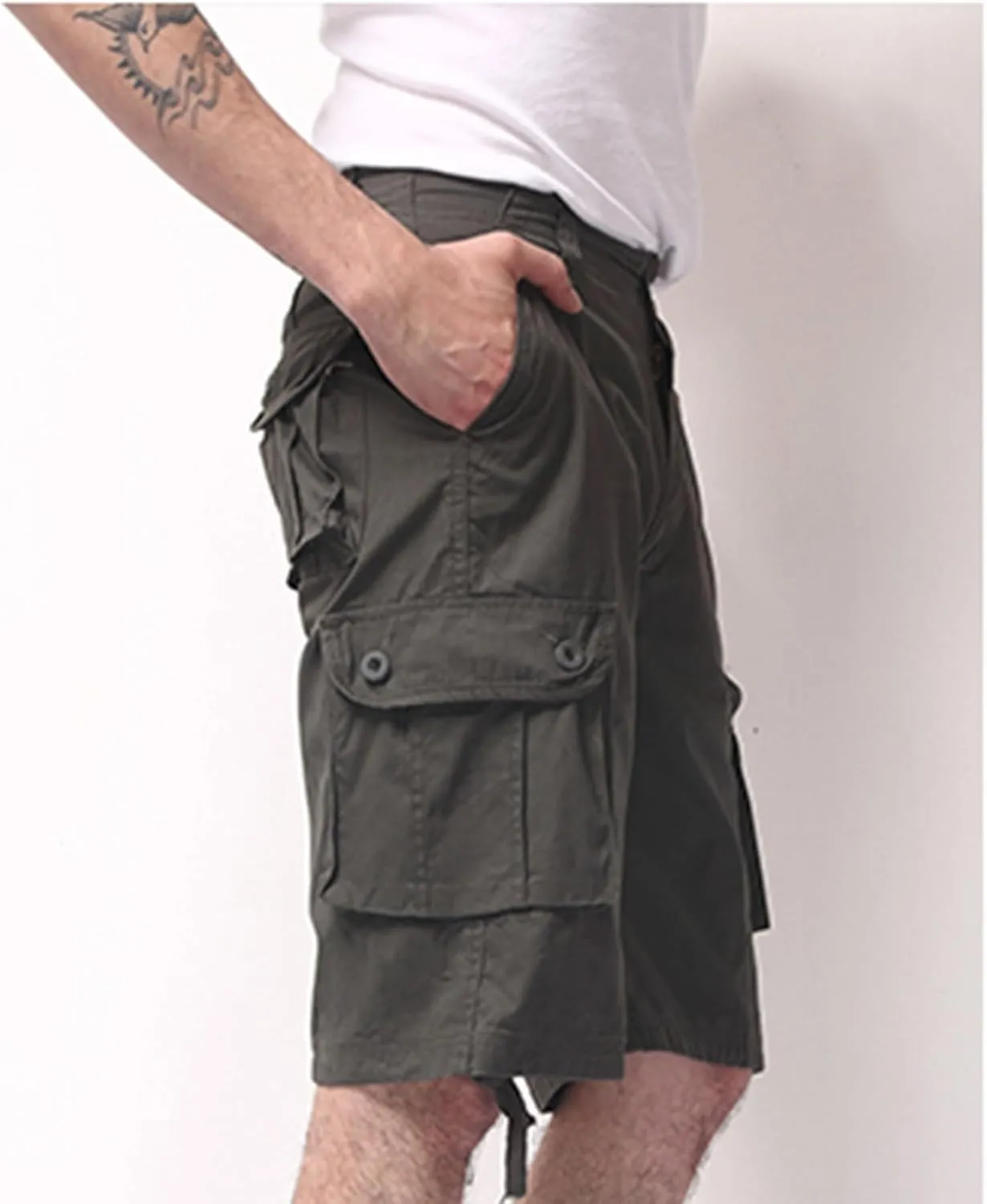 Muscularfit Men's Streetwear Trendy Shorts Solid Outdoor Running Hiking Cotton Cargo Shorts Elastic Waist Drawstring Short