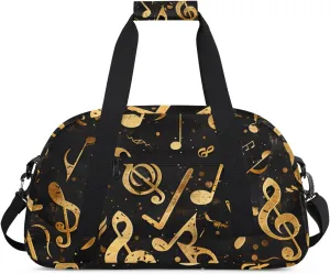 Music Musical Notes Pattern Boys Girls Gym Bag Dance Perform Training Duffel Bags Weekender Carry-On Tote Luggage Bag Ideal for School Practice or Overnight Trips