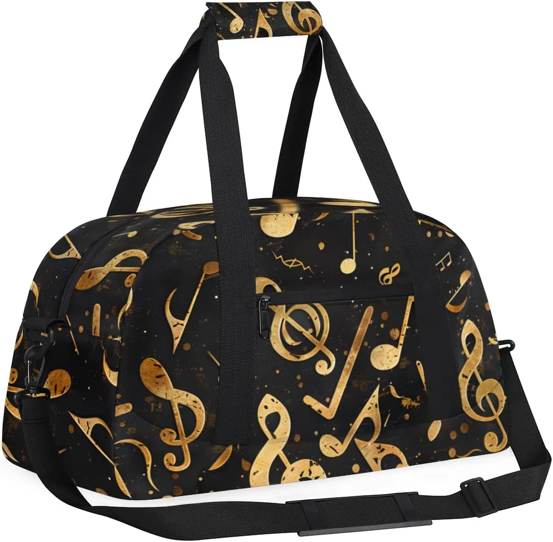 Music Musical Notes Pattern Boys Girls Gym Bag Dance Perform Training Duffel Bags Weekender Carry-On Tote Luggage Bag Ideal for School Practice or Overnight Trips