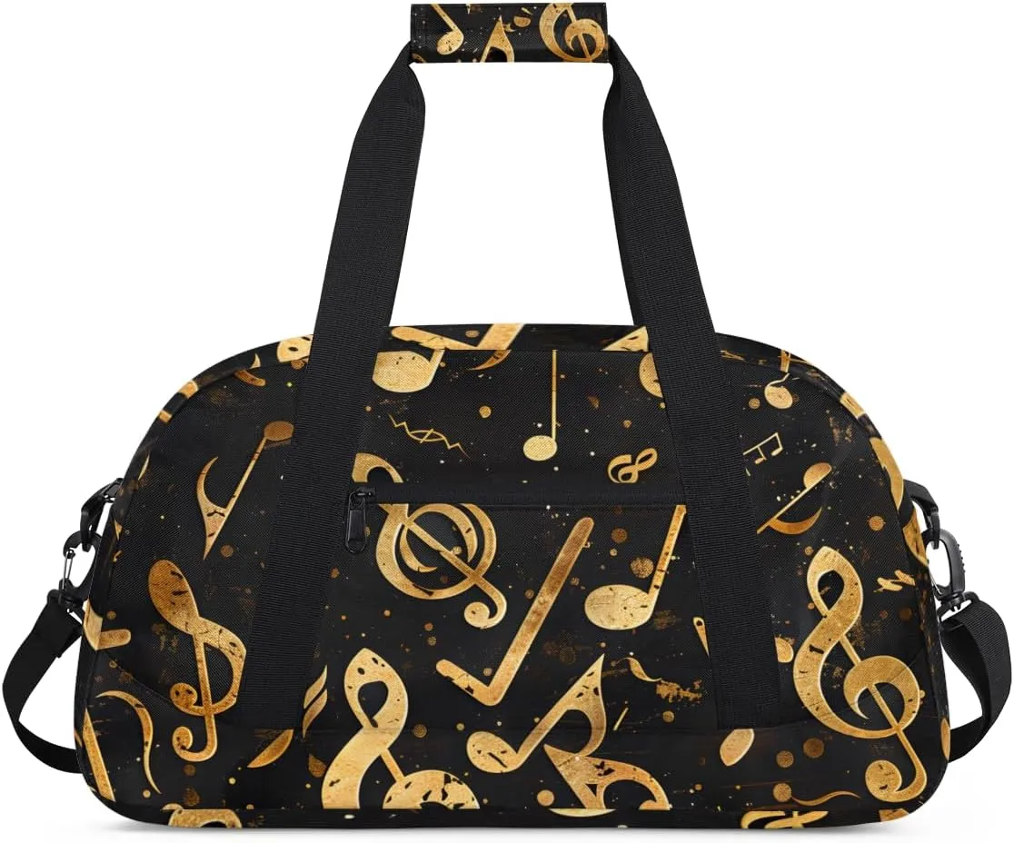 Music Musical Notes Pattern Boys Girls Gym Bag Dance Perform Training Duffel Bags Weekender Carry-On Tote Luggage Bag Ideal for School Practice or Overnight Trips