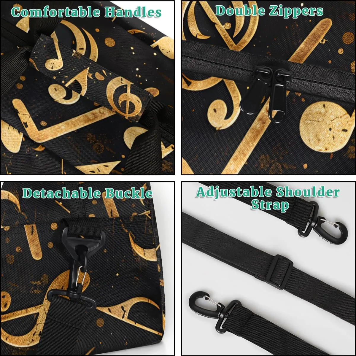 Music Musical Notes Pattern Boys Girls Gym Bag Dance Perform Training Duffel Bags Weekender Carry-On Tote Luggage Bag Ideal for School Practice or Overnight Trips