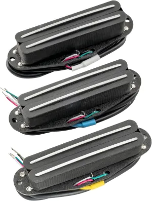 Musiclily Pro ST-DPMA Alnico 5 Dual Single Coil Sized Humbucker Super Distortion Neck Middle Bridge Pickups Set for Strat Style Electric Guitar, Black Body Chrome Rail