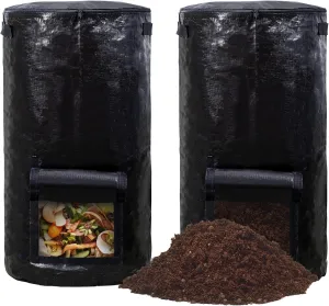 MyLifeUNIT Compost Bins Outdoor, Composting Bin for Outside Garden, Reusable Garden Yard Waste Bag, 34 Gallon (2 Pack, Black)