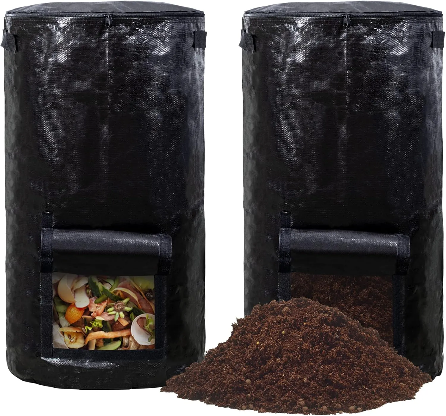 MyLifeUNIT Compost Bins Outdoor, Composting Bin for Outside Garden, Reusable Garden Yard Waste Bag, 34 Gallon (2 Pack, Black)