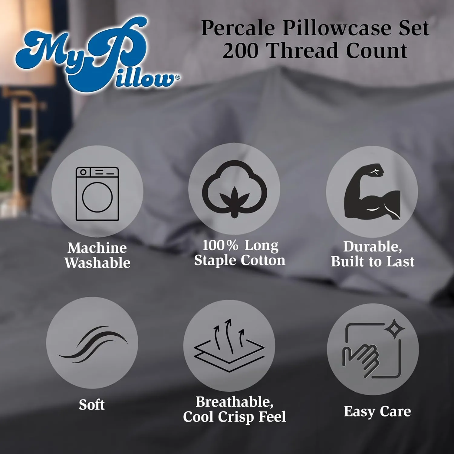 MyPillow Pillow Cases 200 Thread Count, King Size Set of 2 Percale 100% Cotton, Soft, Breathable [King, Olive Leaf]
