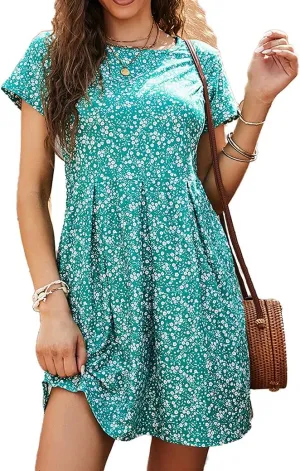 Naggoo Womens Summer Striped Short Sleeve T-Shirt Dresses Casual Swing Aline Dresses with Pocket