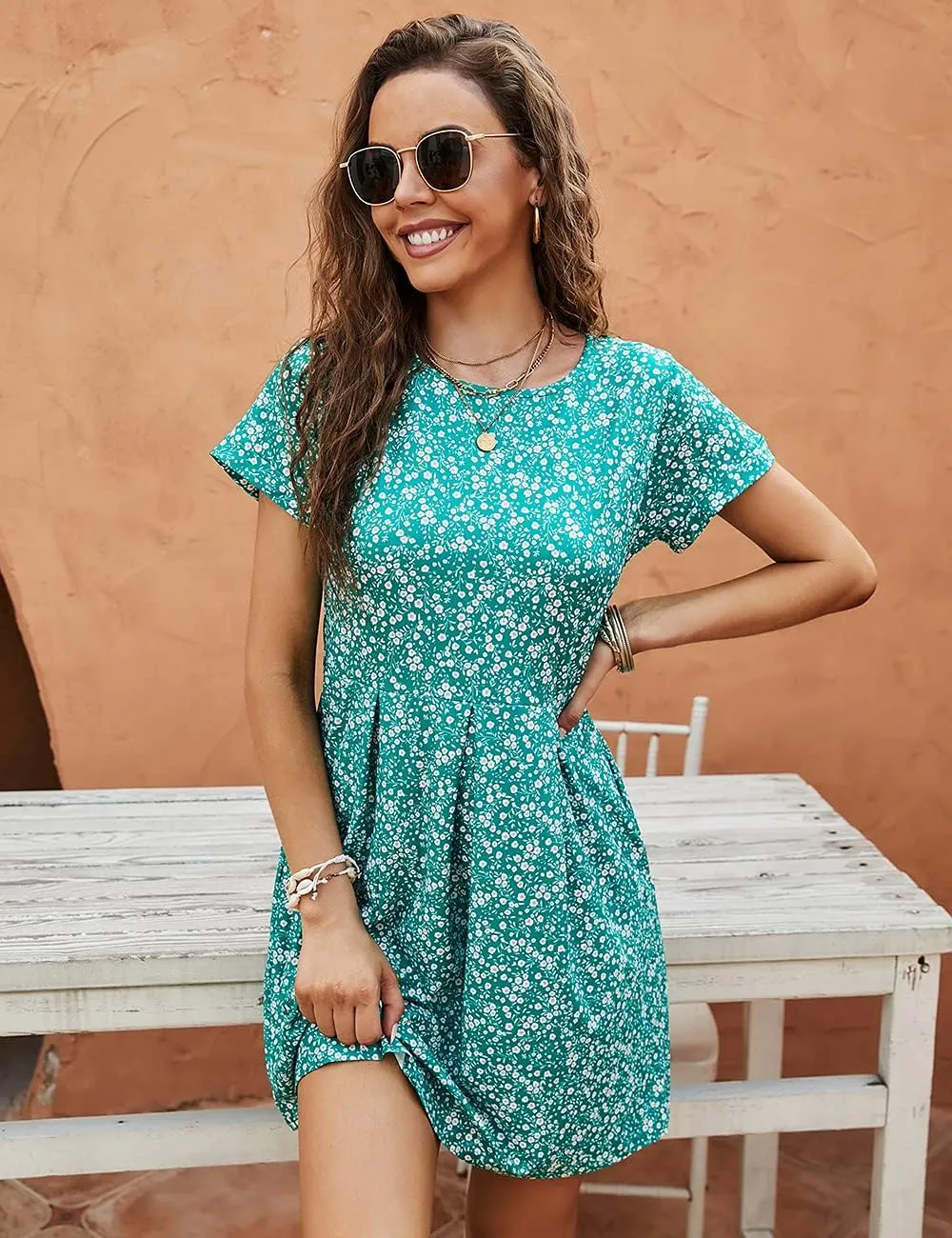 Naggoo Womens Summer Striped Short Sleeve T-Shirt Dresses Casual Swing Aline Dresses with Pocket