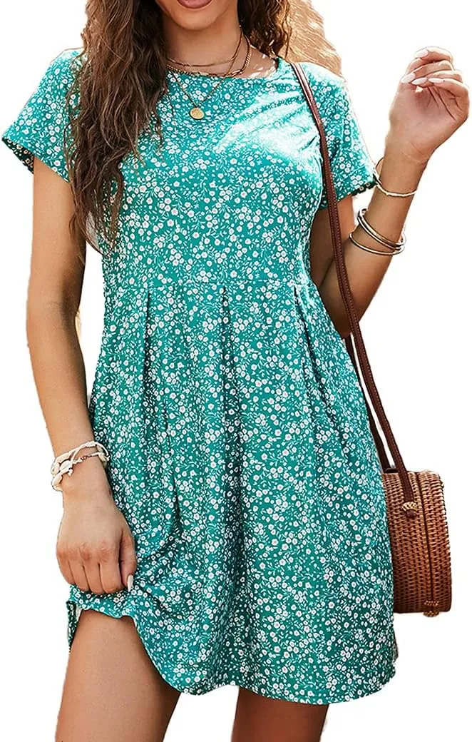 Naggoo Womens Summer Striped Short Sleeve T-Shirt Dresses Casual Swing Aline Dresses with Pocket