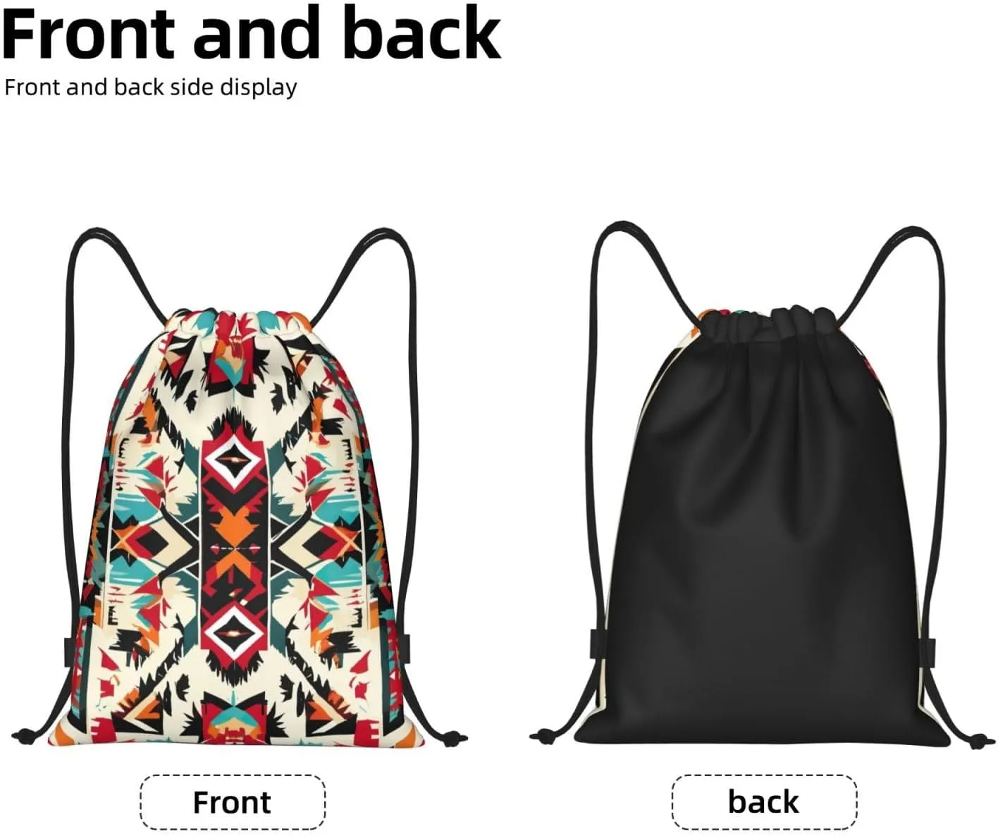 Native American Pattern Print Drawstring Backpack,Foldable Gym Sack For Sports,Travel,Yoga,Hiking,Adjustable