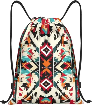 Native American Pattern Print Drawstring Backpack,Foldable Gym Sack For Sports,Travel,Yoga,Hiking,Adjustable