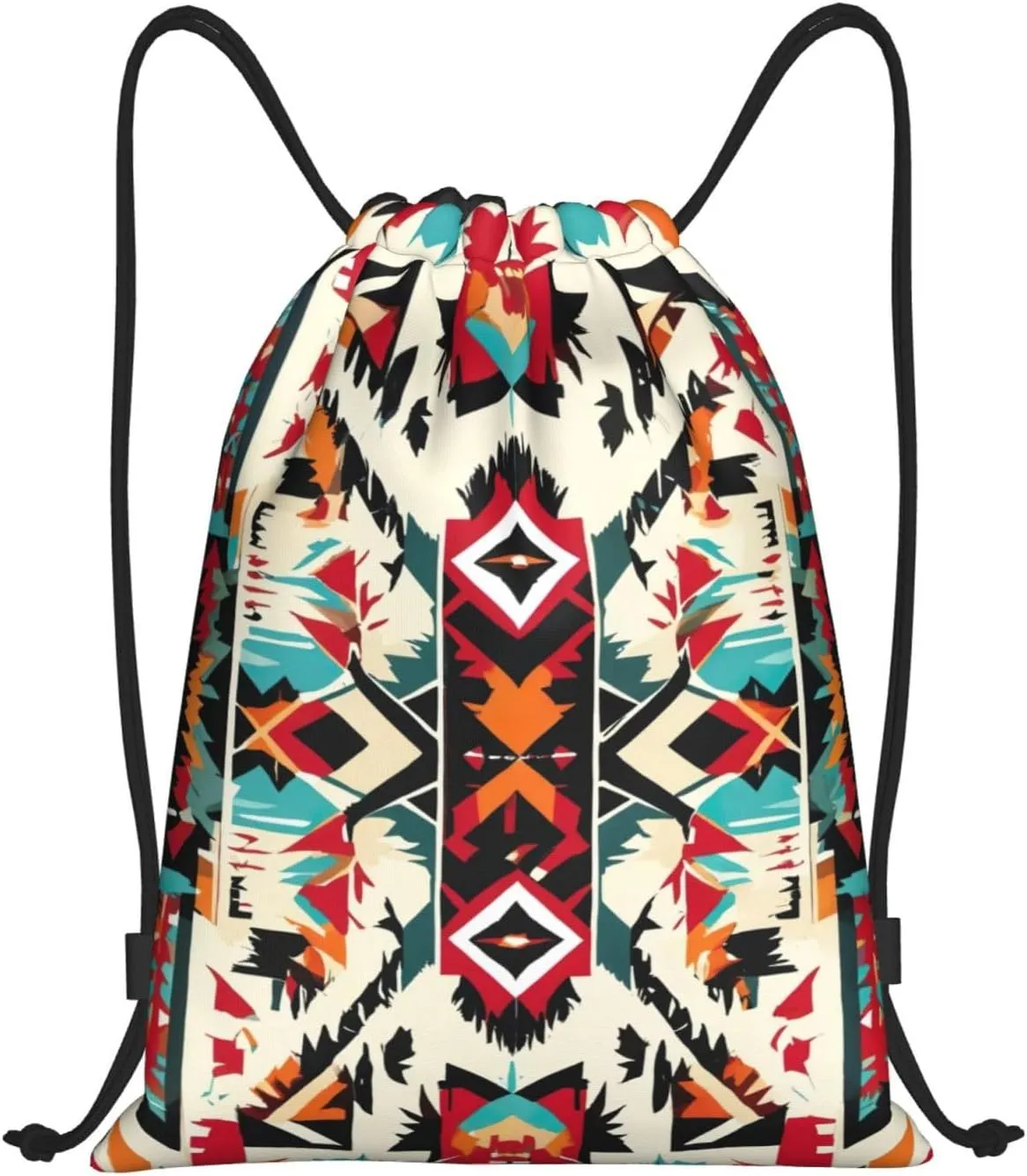 Native American Pattern Print Drawstring Backpack,Foldable Gym Sack For Sports,Travel,Yoga,Hiking,Adjustable