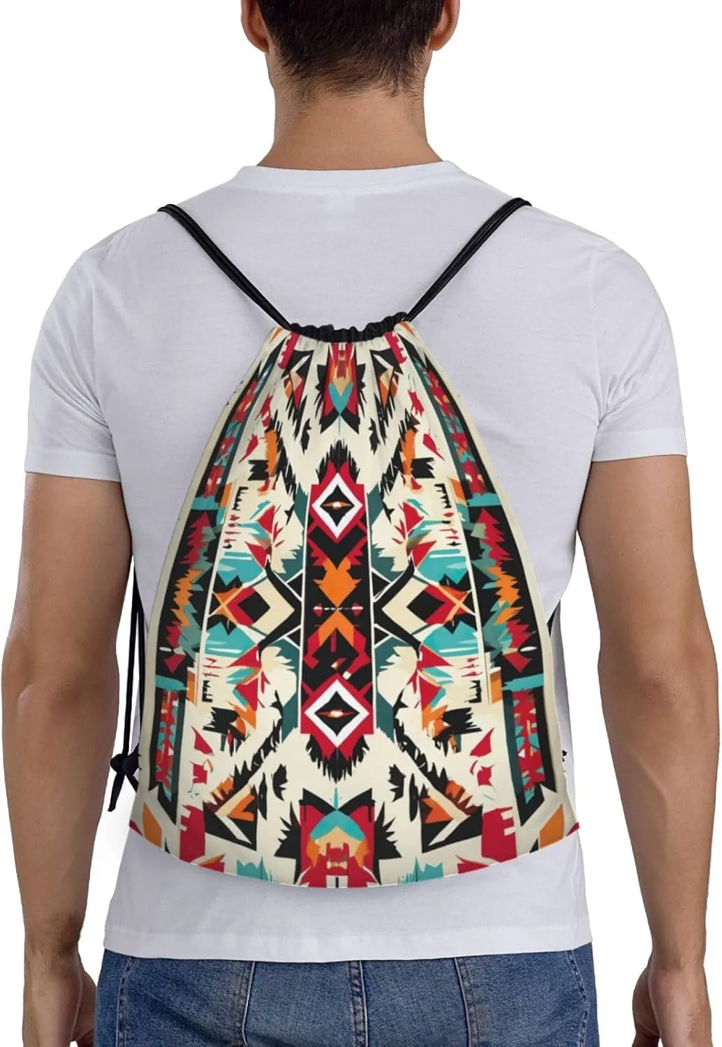 Native American Pattern Print Drawstring Backpack,Foldable Gym Sack For Sports,Travel,Yoga,Hiking,Adjustable