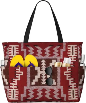 Native American Storm Beach Bag Women Tote Bag Pool Bag With Zipper For Gym Grocery Travel With Wet Pocket