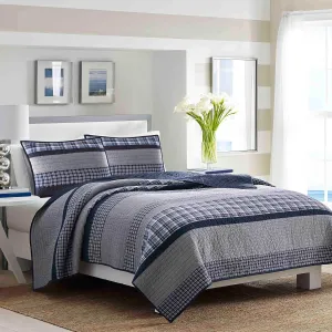 Nautica - Queen Quilt, Cotton Reversible Bedding, Bedding Set for All Seasons (Adelson Blue, Queen)