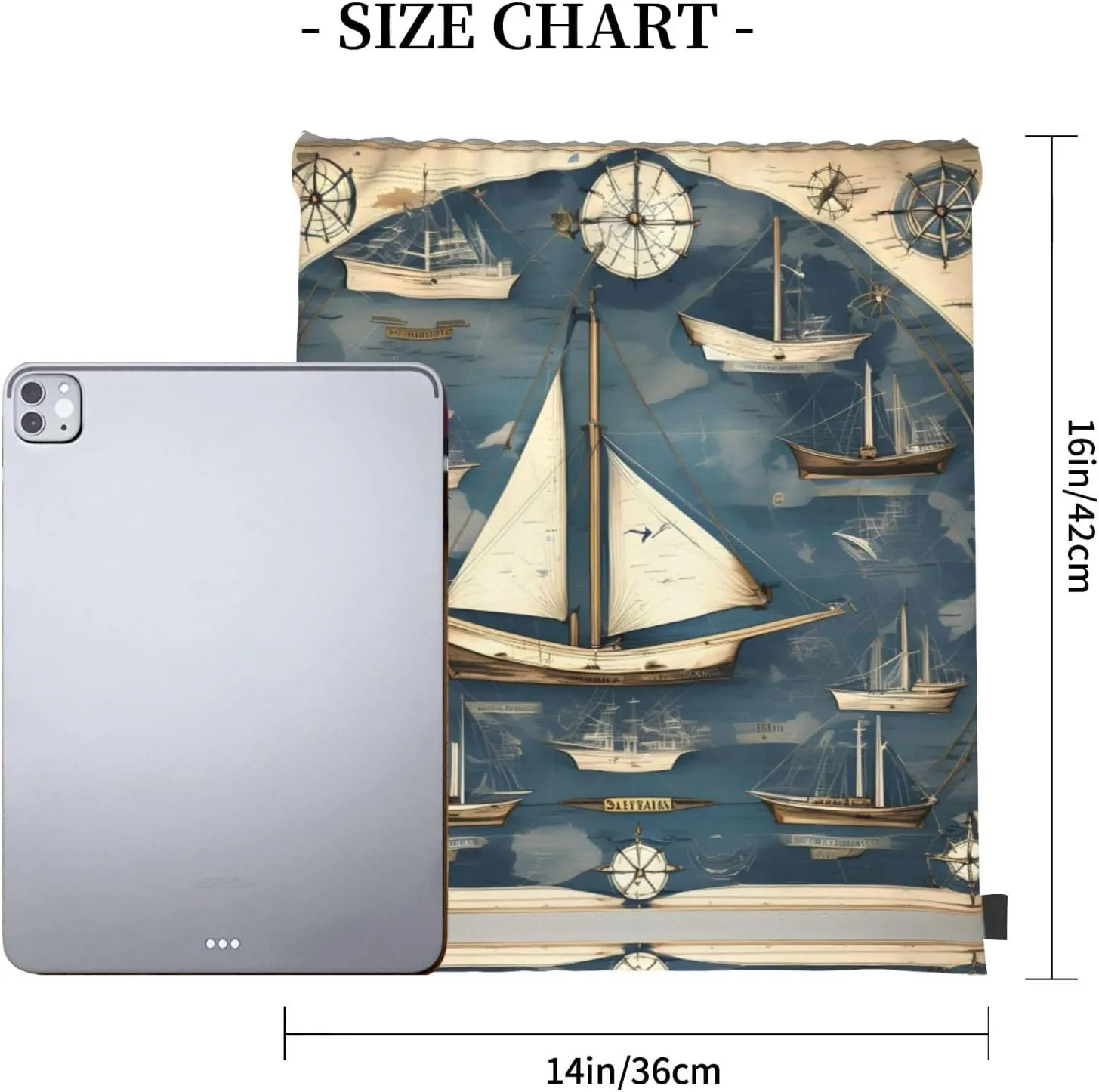 Nautical Sailboat Map Print Sports Drawstring Backpack,Water Resistant Bag, Gym Backpack for Women Men