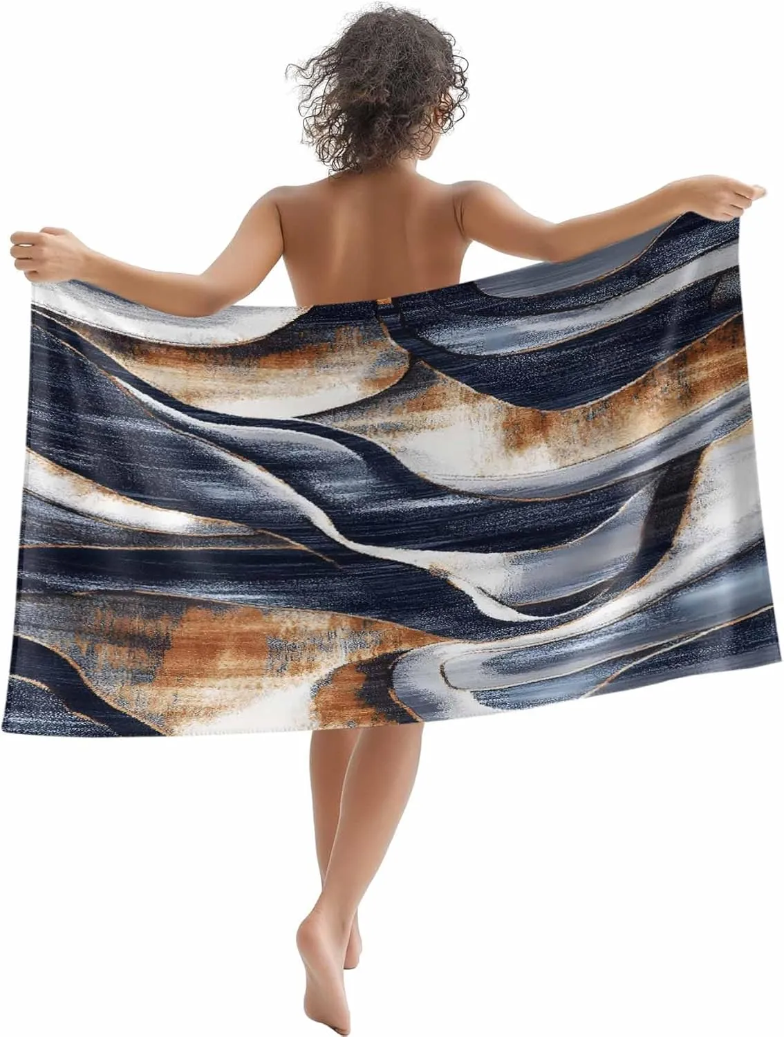 Navy Blue Abstract Art Microfiber Sandproof Beach Towel for Pool Swimming, Modern Minimalist Art Quick Dry Absorbent Soft Towels for Bath Camping Travel, Lightweight Breathable 30"x60"