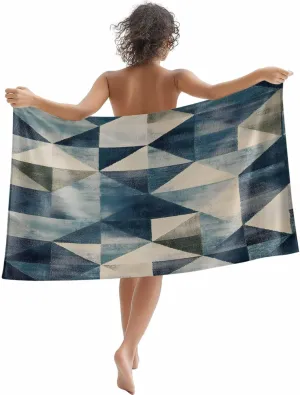 Navy Blue Geometric Microfiber Sandproof Beach Towel for Pool Swimming, Modern Blue Vintage Quick Dry Absorbent Soft Towels for Bath Camping Travel, Lightweight Breathable 30"x60"