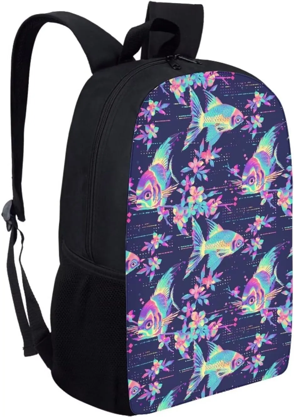 Neon Fantasy Fish A Print Trendy Pixel Print 17 Inch School Backpack，for Laptops Notebooks & Daily Essentials，for Teenager Girls Boys