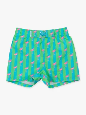 Neon Flamingo Striped Boy's Swim Trunks