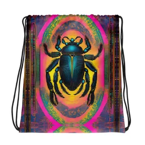 Neon Scarab Beetle Drawstring Bag