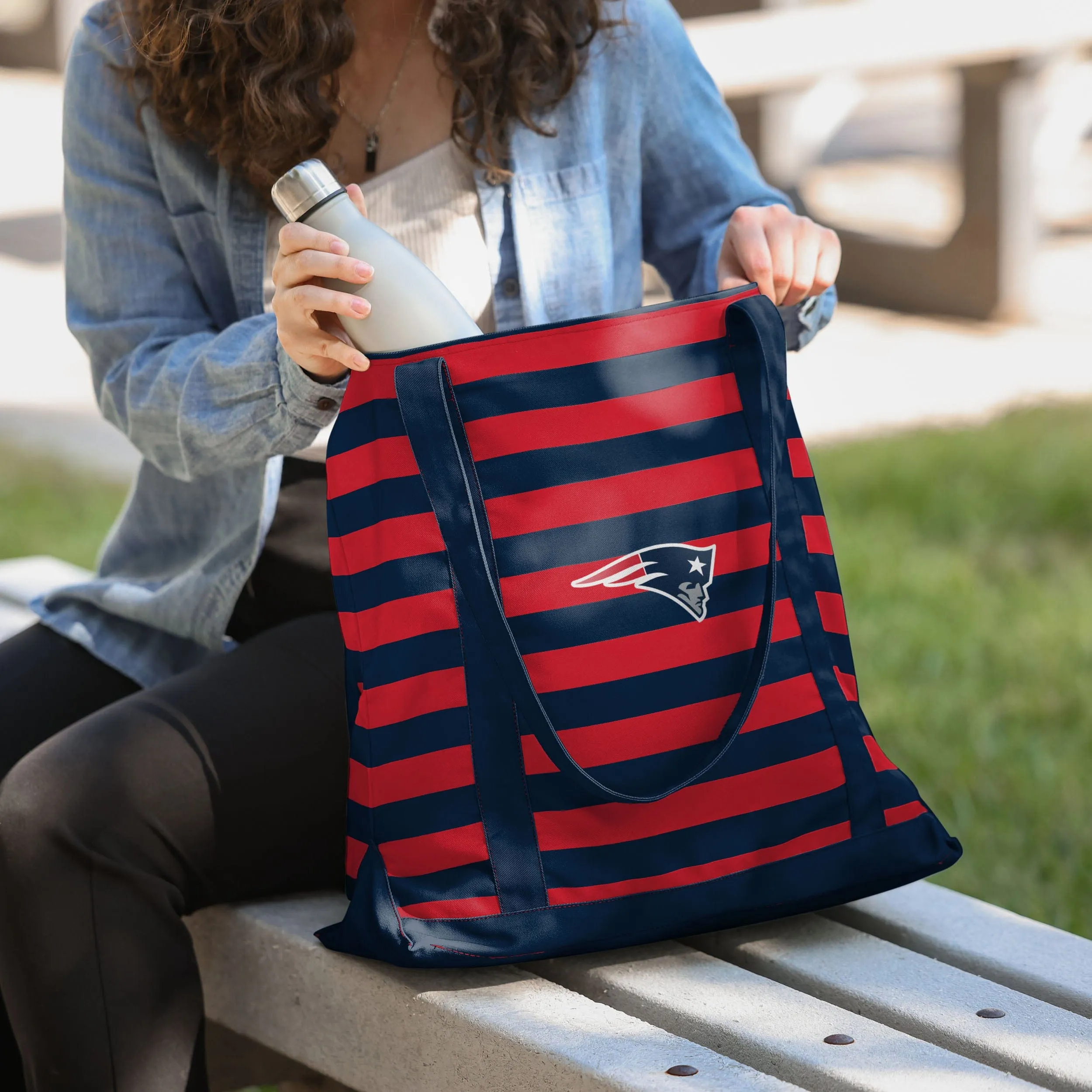 New England Patriots Team Stripe Canvas Tote Bag