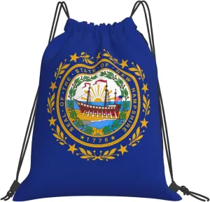 New Hampshire state flag print Casual drawstring backpack fitness bag, fashionable, fit for sports travel and daily use