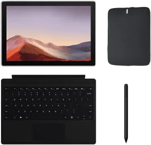 Newest Microsoft Surface Pro 7 12.3 Inch Touchscreen Tablet PC Bundle w/Type Cover, Pen & WOOV Sleeve, Intel 10th Gen Core i5, 8GB RAM, 128GB SSD, WiFi, Windows 10, Platinum (Latest Model)