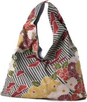 NOREN Japanese Furoshiki tote bag (Retro Flower) Kimono Bag/Made in Japan 100% Cotton Fabric Reusable Folding Bag